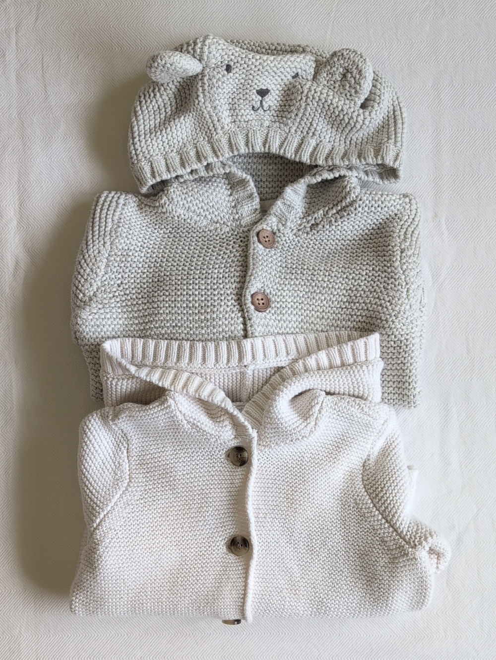 CARTER'S & OLD NAVY | 2 Pack 3D Animal Ear Knit Hooded Cardigans Neutral | 12M